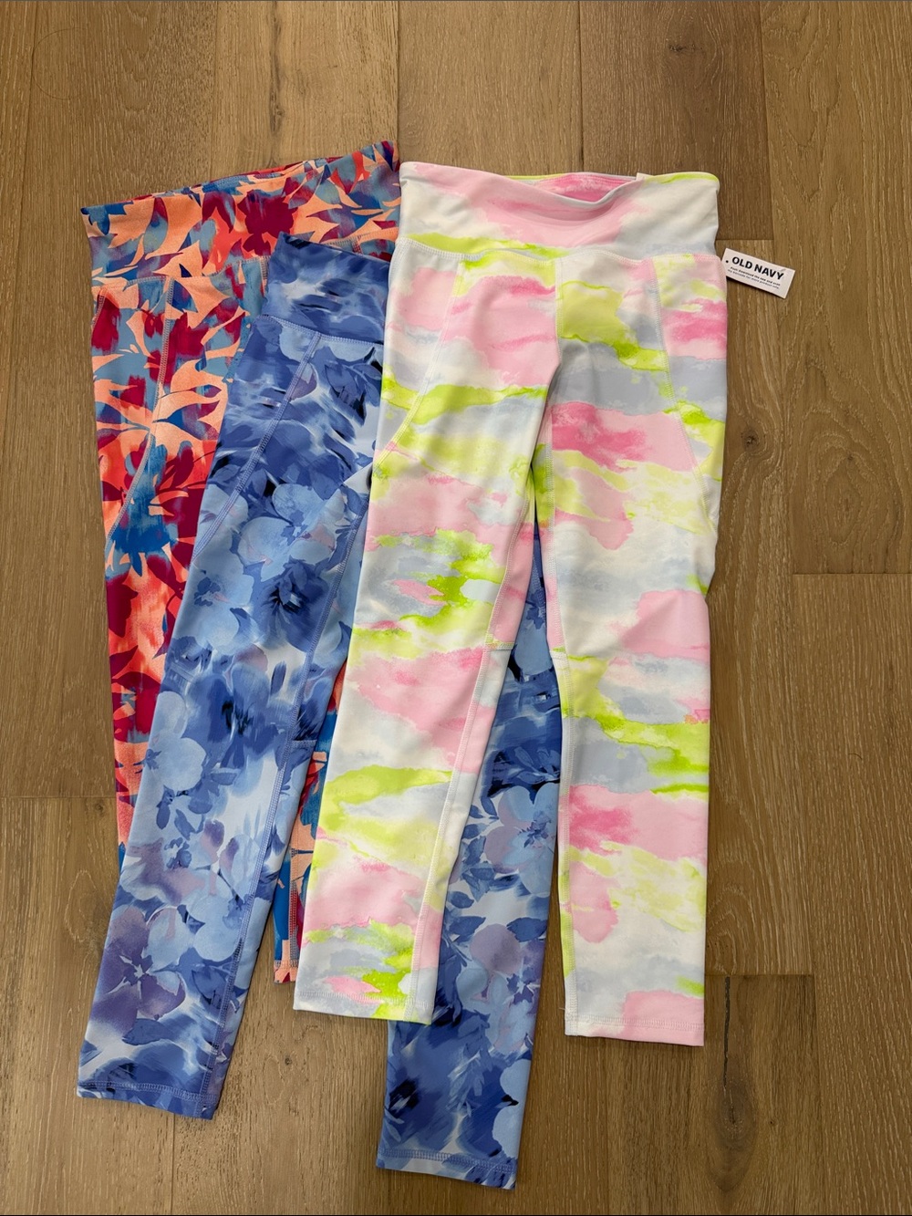 Old Navy Girls' Multicolor Floral & Tie-Dye Leggings Pack - Pink, Blue, Coral